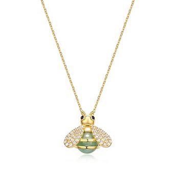 Dynasty Jade 18k Gold over Sterling Silver Genuine Jade, Lab-Created Sapphire, & Cubic Zirconia Bumblebee Pendant Necklace