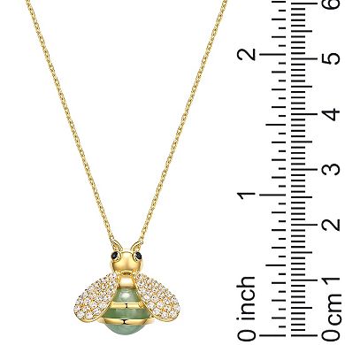 Dynasty Jade 18k Gold over Sterling Silver Genuine Jade, Lab-Created Sapphire, & Cubic Zirconia Bumblebee Pendant Necklace