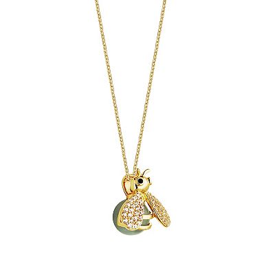 Dynasty Jade 18k Gold over Sterling Silver Genuine Jade, Lab-Created Sapphire, & Cubic Zirconia Bumblebee Pendant Necklace
