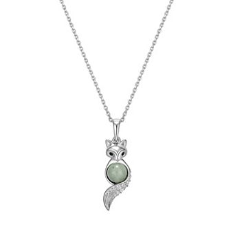 Dynasty Jade Sterling Silver Genuine Jade & Lab-Created White Sapphire Fox Pendant Necklace