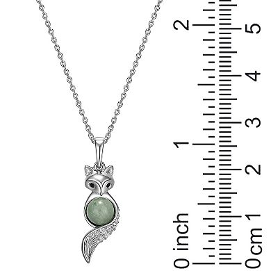 Dynasty Jade Sterling Silver Genuine Jade & Lab-Created White Sapphire Fox Pendant Necklace