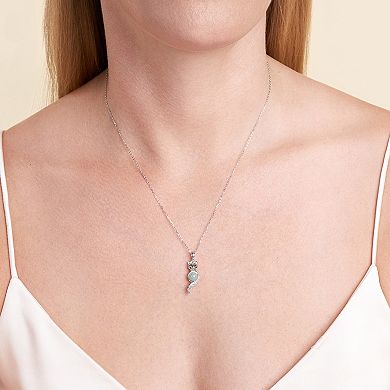 Dynasty Jade Sterling Silver Genuine Jade & Lab-Created White Sapphire Fox Pendant Necklace