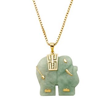 Dynasty Jade 18k Gold over Sterling Silver Genuine Jade Carved Elephant Pendant Necklace