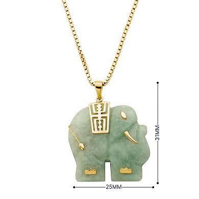 Dynasty Jade 18k Gold over Sterling Silver Genuine Jade Carved Elephant Pendant Necklace