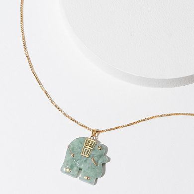 Dynasty Jade 18k Gold over Sterling Silver Genuine Jade Carved Elephant Pendant Necklace