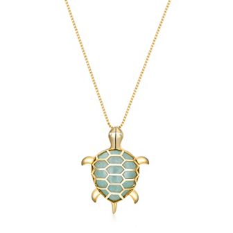 Dynasty Jade 18k Gold over Sterling Silver Genuine Jade Sea Turtle Pendant Necklace
