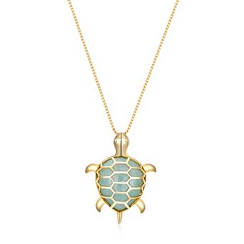 Dynasty Jade 18k Gold over Sterling Silver Genuine Jade Sea Turtle Pendant Necklace