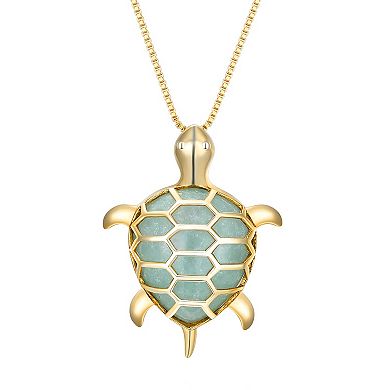 Dynasty Jade 18k Gold over Sterling Silver Genuine Jade Sea Turtle Pendant Necklace