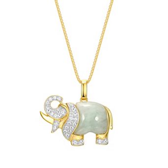 Dynasty Jade 18k Gold over Sterling Silver Genuine Jade & Lab-Created White Sapphire Elephant Pendant Necklace