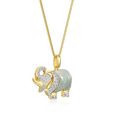 Dynasty Jade 18k Gold over Sterling Silver Genuine Jade & Lab-Created White Sapphire Elephant Pendant Necklace