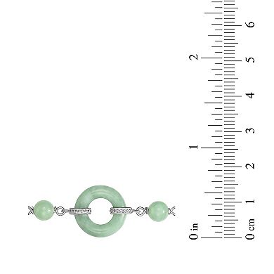 Dynasty Jade Sterling Silver Genuine Jade Carved Link & Bead Station Bracelet