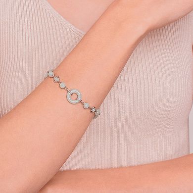 Dynasty Jade Sterling Silver Genuine Jade Carved Link & Bead Station Bracelet