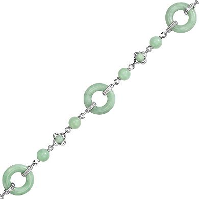 Dynasty Jade Sterling Silver Genuine Jade Carved Link & Bead Station Bracelet