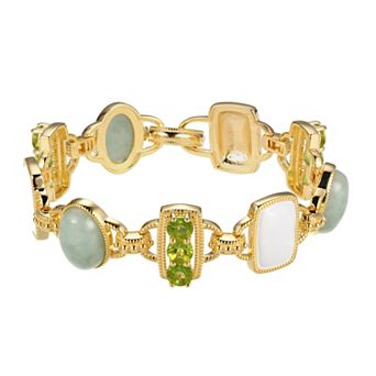 Dynasty Jade 18k Gold over Sterling Silver Jade & Peridot Vintage Station Link Bracelet