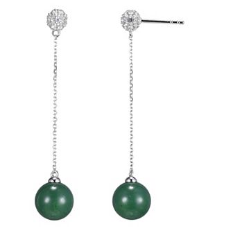 Dynasty Jade Sterling Silver Genuine Nephrite Jade & Lab-Created White Sapphire Bead Drop Earrings