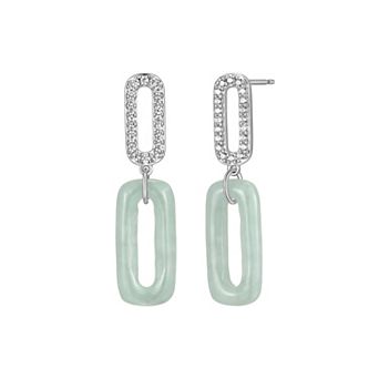 Dynasty Jade Sterling Silver Genuine Jade & White Topaz Paperclip Drop Earrings