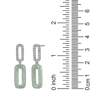 Dynasty Jade Sterling Silver Genuine Jade & White Topaz Paperclip Drop Earrings