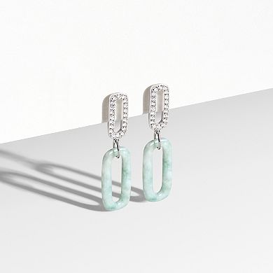 Dynasty Jade Sterling Silver Genuine Jade & White Topaz Paperclip Drop Earrings