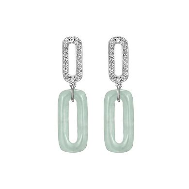 Dynasty Jade Sterling Silver Genuine Jade & White Topaz Paperclip Drop Earrings