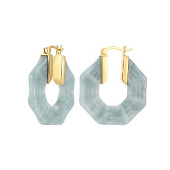 Dynasty Jade 18k Gold over Sterling Silver Genuine Jade Hoop Earrings