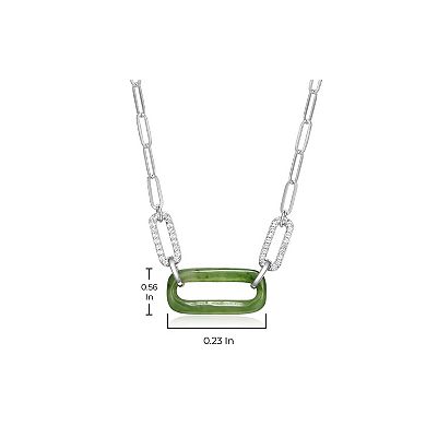 Dynasty Jade Sterling Silver Genuine Nephrite Jade & White Topaz Paperclip Necklace