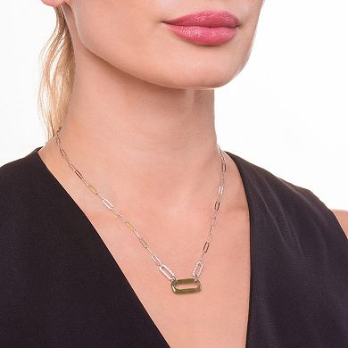 Dynasty Jade Sterling Silver Genuine Nephrite Jade & White Topaz Paperclip Necklace