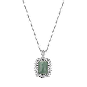 Dynasty Jade Sterling Silver Jade & Cubic Zirconia Halo Pendant Necklace