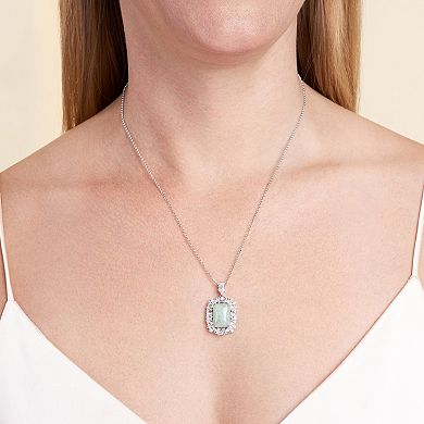 Dynasty Jade Sterling Silver Jade & Cubic Zirconia Halo Pendant Necklace
