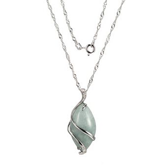 Dynasty Jade Sterling Silver Jade & Diamond Accent Drop Pendant Necklace