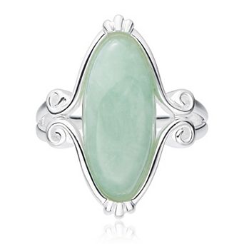 Dynasty Jade Sterling Silver Jade Marquise Swirl Ring