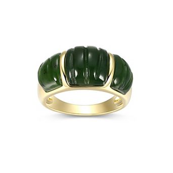 Dynasty Jade 18k Gold over Sterling Silver Carved Nephrite Jade Ring