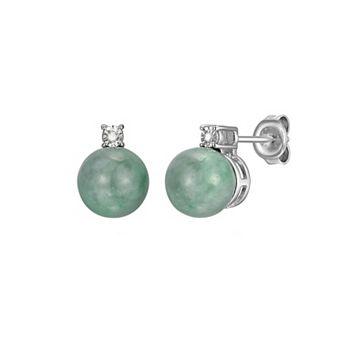 Dynasty Jade Sterling Silver Jade & Diamond Accent Stud Earrings