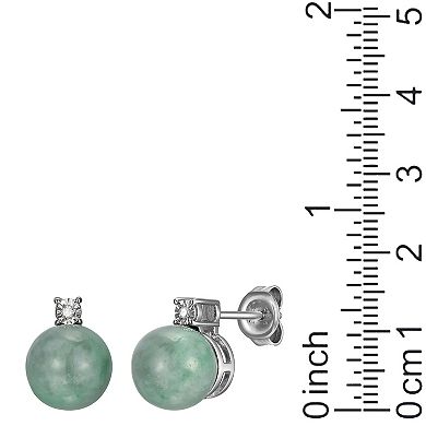 Dynasty Jade Sterling Silver Jade & Diamond Accent Stud Earrings