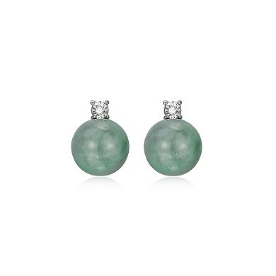 Dynasty Jade Sterling Silver Jade & Diamond Accent Stud Earrings