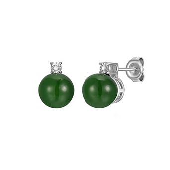 Dynasty Jade Sterling Silver Nephrite Jade & Diamond Accent Stud Earrings