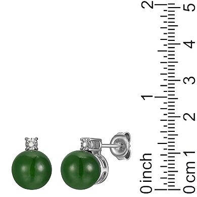 Dynasty Jade Sterling Silver Nephrite Jade & Diamond Accent Stud Earrings