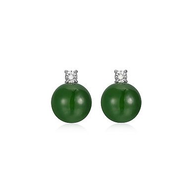 Dynasty Jade Sterling Silver Nephrite Jade & Diamond Accent Stud Earrings