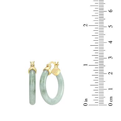 Dynasty Jade 18k Gold over Sterling Silver Smooth Jade Hoop Earrings