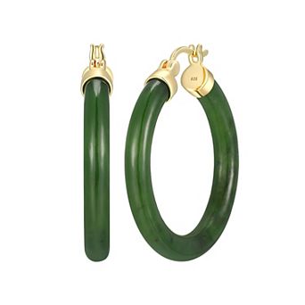 Dynasty Jade 18k Gold over Sterling Silver Nephrite Jade Smooth Hoop Earrings