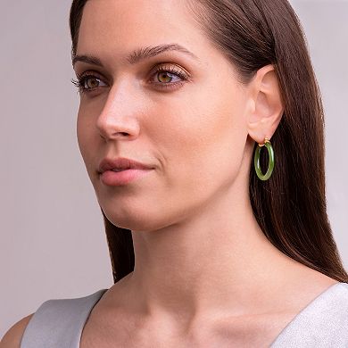 Dynasty Jade 18k Gold over Sterling Silver Nephrite Jade Smooth Hoop Earrings