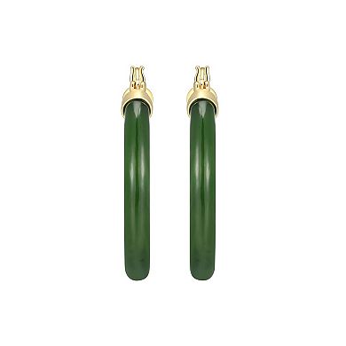 Dynasty Jade 18k Gold over Sterling Silver Nephrite Jade Smooth Hoop Earrings