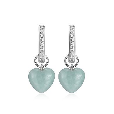 Dynasty Jade Sterling Silver Genuine Jade & Cubic Zirconia Heart Drop Hoop Earrings