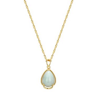 Dynasty Jade 18k Gold over Sterling Silver Jade Framed Pear Pendant Necklace