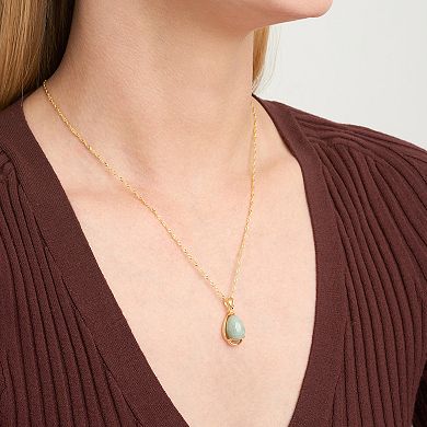 Dynasty Jade 18k Gold over Sterling Silver Jade Framed Pear Pendant Necklace