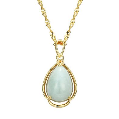 Dynasty Jade 18k Gold over Sterling Silver Jade Framed Pear Pendant Necklace