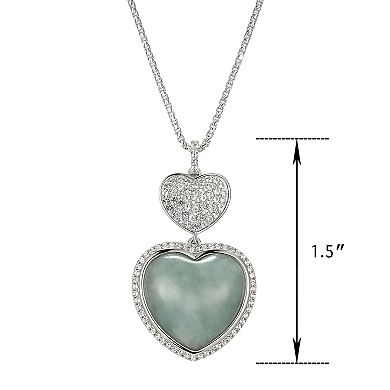 Dynasty Jade Sterling Silver Genuine Jade & Lab-Created White Sapphire Double Heart Pendant Necklace