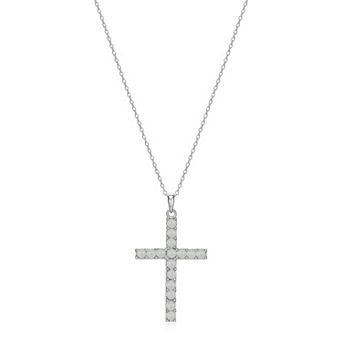 Dynasty Jade Platinum over Sterling Silver Genuine Jade Cross Pendant Necklace