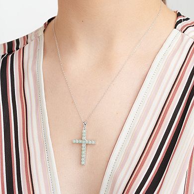 Dynasty Jade Platinum over Sterling Silver Genuine Jade Cross Pendant Necklace