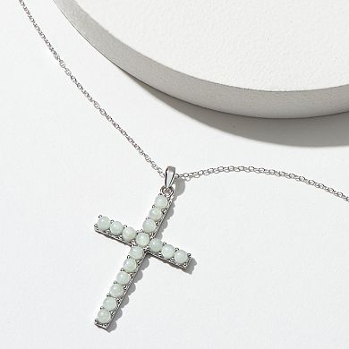 Dynasty Jade Platinum over Sterling Silver Genuine Jade Cross Pendant Necklace