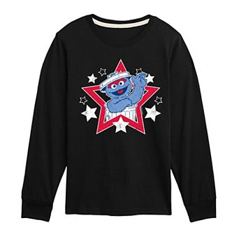Boys 8-20 Sesame Street Oscar Americana Star Long Sleeve Graphic Tee